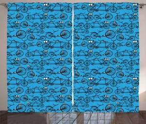 Штора ABAKUHAUS "Велосипед" в деревенском стиле, с изображением старинных велосипедов из мультфильмов, универсальная ленточная штора для гостиной с петлями и крючками, 280 x 175 см, цвет: черный, белый, синий Abakuhaus