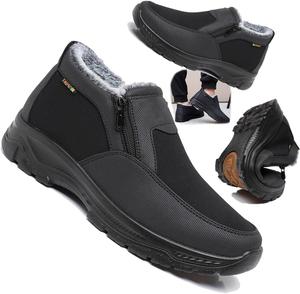 Ортопедические теплые зимние ботинки для мужчин, водонепроницаемые, противоскользящие, зимние, с флисовой подкладкой, зимние ботинки, водонепроницаемые, с меховой подкладкой и боковой молнией Generic, черный