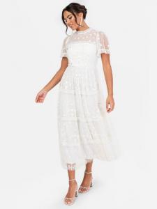 Многоярусное свадебное платье с цветочной вышивкой и высоким вырезом Maya Deluxe, белый