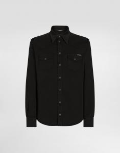 Черная рубашка из стрейч-денима с покрытием Dolce & Gabbana, мультиколор