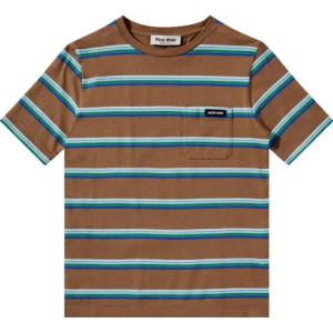 Футболка в полоску с нашивкой логотипа MIU MIU, сине-серая