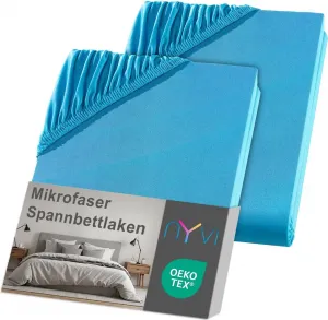 Простыня на резинке DreamScience из микрофибры 180 x 200 см, бирюзовая, 2 шт., для матрасов высотой до 22 см - мягкая и эластичная, эластичная по всей поверхности, не требует глажки NYVI