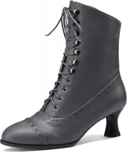 Женские винтажные сапоги Quimeir до середины икры, западные сапоги на средним каблуке для девушек, Grey