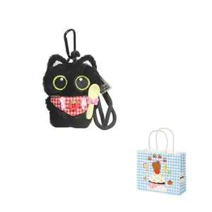 Dolls and bears dance Очаровательный подвесной плюшевый брелок с большими глазами в виде черного кота высотой 12см