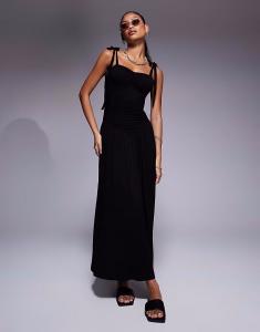 Сарафан миди с завязками на бретелях ASOS DESIGN черного цвета с жатым лифом и сборками