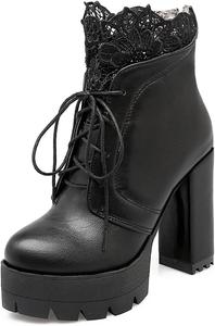 Женская мода: массивные ботильоны на платформе с высоким каблуком, шнуровкой и молнией, с круглым носком, нарядные короткие ботинки JOEUSTY, Black