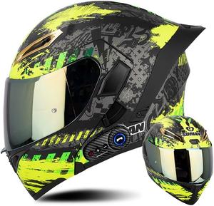 Шлем мотоциклетный TONCXRW Bluetooth, черный / салатовый