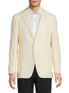 Спортивное пальто классического кроя из текстурированной шерсти, шелка и льна Samuelsohn, белый