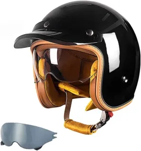 Мотоциклетный полушлем Shkalacar, открытый мотоциклетный шлем для взрослых, со съемной подкладкой и козырьком, защита от солнца, удобный и дышащий, ретро-шлем для мотоцикла типа круизер/чоппер, Black