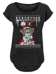 Удлиненная футболка с изображением Тома и Джерри Рождество в черном цвете F4NT4STIC
