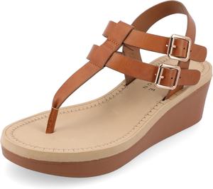 Женские сандалии Journee с ремешком на щиколотке, платформой и застежкой-пряжкой, комфортный клиновидный каблук, модель Bianca Journee Collection, Tan