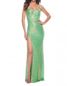 Sequin Bustier Corset Top Prom Dress In Neon Green La Femme