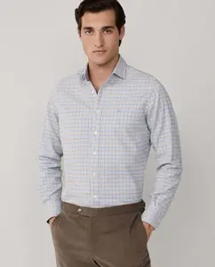 Мужская рубашка в клетку виши, фланель, приталенного кроя Hackett, синий