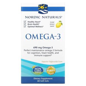 Nordic Naturals, Омега-3, с лимонным вкусом, 345 мг, 60 капсул