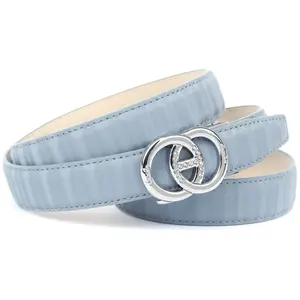 Кожаный ремень Anthoni Crown, бесступенчатый бархатистый кожаный ремень, голубой