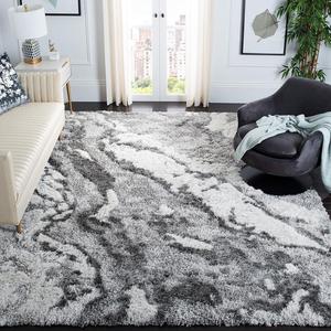 Ковер SAFAVIEH, 305 x 427 см, Horizon Shag Collection - Grey & Ivory, современный абстрактный дизайн, не линяет и прост в уходе, идеален для помещений с высокой проходимостью в гостиной, спальне (HZN890F)