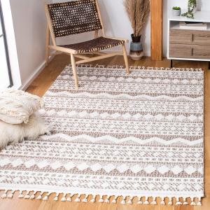 SAFAVIEH Moroccan Tassel Shag коллекционный ковер, 135 x 196 см, Ivory & Beige, идеально для помещений с высокой проходимостью: прихожая, гостиная, спальня (MTS484B)