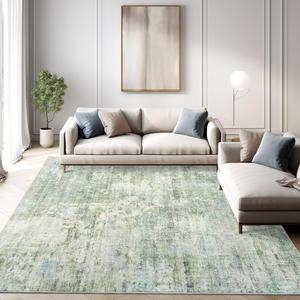 Ковёр Soalmost Washable для гостиной, 275х183 см, зелёный/слоновая кость