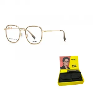 MUZU Оправы для очков из пластика и металла нестандартной формы унисекс, Gold|Transparent Tea-C01 with 0° Anti-Blue Light Non-Prescription Glasses