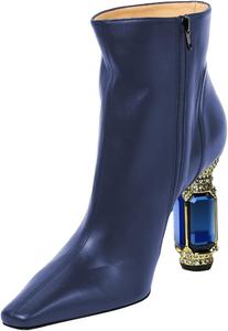 Женские ботильоны XYD с закрытым квадратным носком, стразами и кристаллами, на устойчивом каблуке, с боковой молнией, модная обувь для вечеринок и официальных мероприятий, Blue Leather