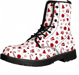 Женские короткие ботинки с принтом на шнуровке, с широким каблуком, боевые ботильоны для девушек и женщин, осенние и зимние, с рисунком роз, черепов, бабочек и мультяшных узоров Maimeili, Balloon White