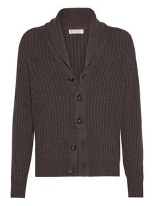 Кардиган в рубчик на пуговицах Brunello Cucinelli, коричневый