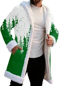 Мужской длинный кардиган с капюшоном и белым искусственным мехом XovLAHzY