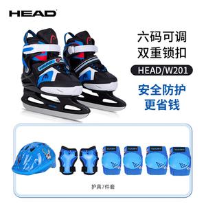 HEAD Регулируемые роликовые коньки для детей и взрослых, коньки для начинающих с теплыми лезвиями, набор Luxury Blue + синий шлем + защитная экипировка из 6 предметов, размер M (длина стопы 31-36 см, 19-22.5 см)