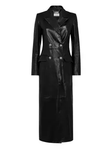 Двубортное кожаное пальто Philipp Plein, черный