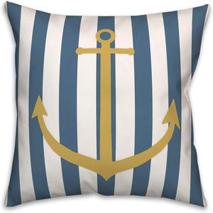 Creative Products Декоративная подушка с золотым якорем и синей полосой Nautical Gold Anchor Blue Striped