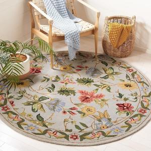 Ковер SAFAVIEH, 92 x 92 см, Chelsea Collection, Grey, ручной работы, французский кантри из шерсти, цветочный дизайн, идеально для гостиной, спальни, столовой (HK311F-3R)