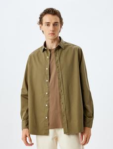 Рубашка на пуговицах классического кроя Koton, хаки