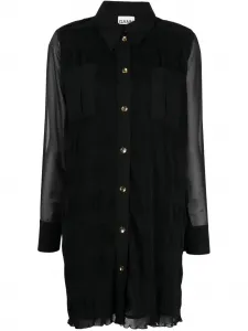 Платье Georgette с заостренным воротником GANNI, черный