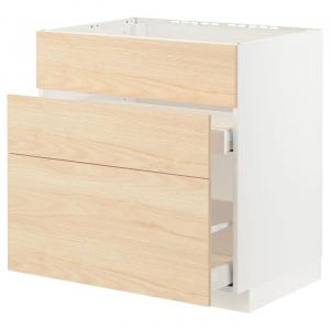 Базовая кабина с мойкой+3 фасада/2 ящика METOD/MAXIMERA IKEA, 80x60x80 см, цвет white/askersund light ash effect