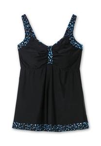 Топ танкини с длинными рукавами и принтом в горошек Sheego, черный