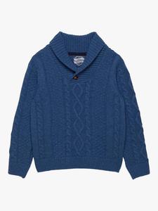 Детский джемпер Finn с воротником-шалькой и ажурным узором Trotters, Denim Blue Marl