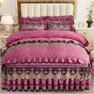 UOIO Комплект постельного белья UOIO утепленный золотисто-желтый кристальный бархат с кружевной вышивкой