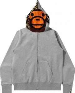 Худи BAPE Milo Shark Full Zip Hoodie 'Grey', серый