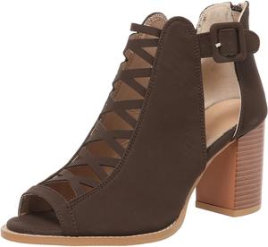 Женские ботильоны с открытым носком на массивном каблуке, сзади молния, вырезы, нарядные сандалии с регулируемым ремешком на щиколотке и пряжкой NIGXWNS, Coffee