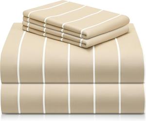 Комплект постельного белья LuxClub в полоску, 4 предмета, 274х260/193×203/51х91 см, кремовый
