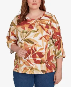 Топ больших размеров с плиссировкой и круглым вырезом в виде листьев Alfred Dunner, мультиколор