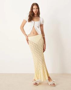 Юбка миди из кружева ASOS DESIGN с кромкой годе цвета пахты