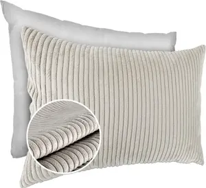 Декоративная подушка 30х50 см, чехол с наполнителем, чехол на молнии, однотонный вельветовый бархат, светло-серый