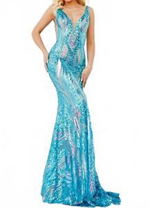 Разноцветное платье без рукавов с пайетками в переливающемся нефритовом оттенке JOVANI, Iridescent Jade