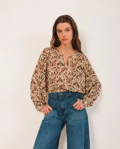 Женская рубашка с длинным рукавом и круглым вырезом Indi & Cold, бежевый