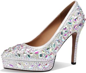 Женские туфли на платформе TDD с блестками, кристаллами и стразами, квадратный носок, закрытые, на массивном каблуке, удобные, нарядные, свадебные, элегантные, широкие, комфортные, каблук 5 дюймов, B Silver