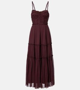 Платье миди Talitha из шелкового шифона с оборками Ulla Johnson, Mahogany