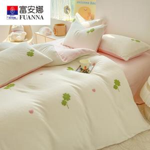 FUANNA Комплект постельного белья 1,5 м, размер 200x230 см, высокоплотный молочный вельвет, 3D вышивка, Lucky Clover
