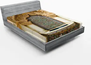 Простыня на резинке ABAKUHAUS в марокканском стиле, винтажное здание, исторический фасад с мозаичным принтом, 180 x 200 см, цвет слоновой кости, светло-коричневый, синий Abakuhaus