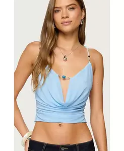 Женский топ с глубоким капюшоном на шее и открытой спиной, украшенный бусинами Edikted, синий